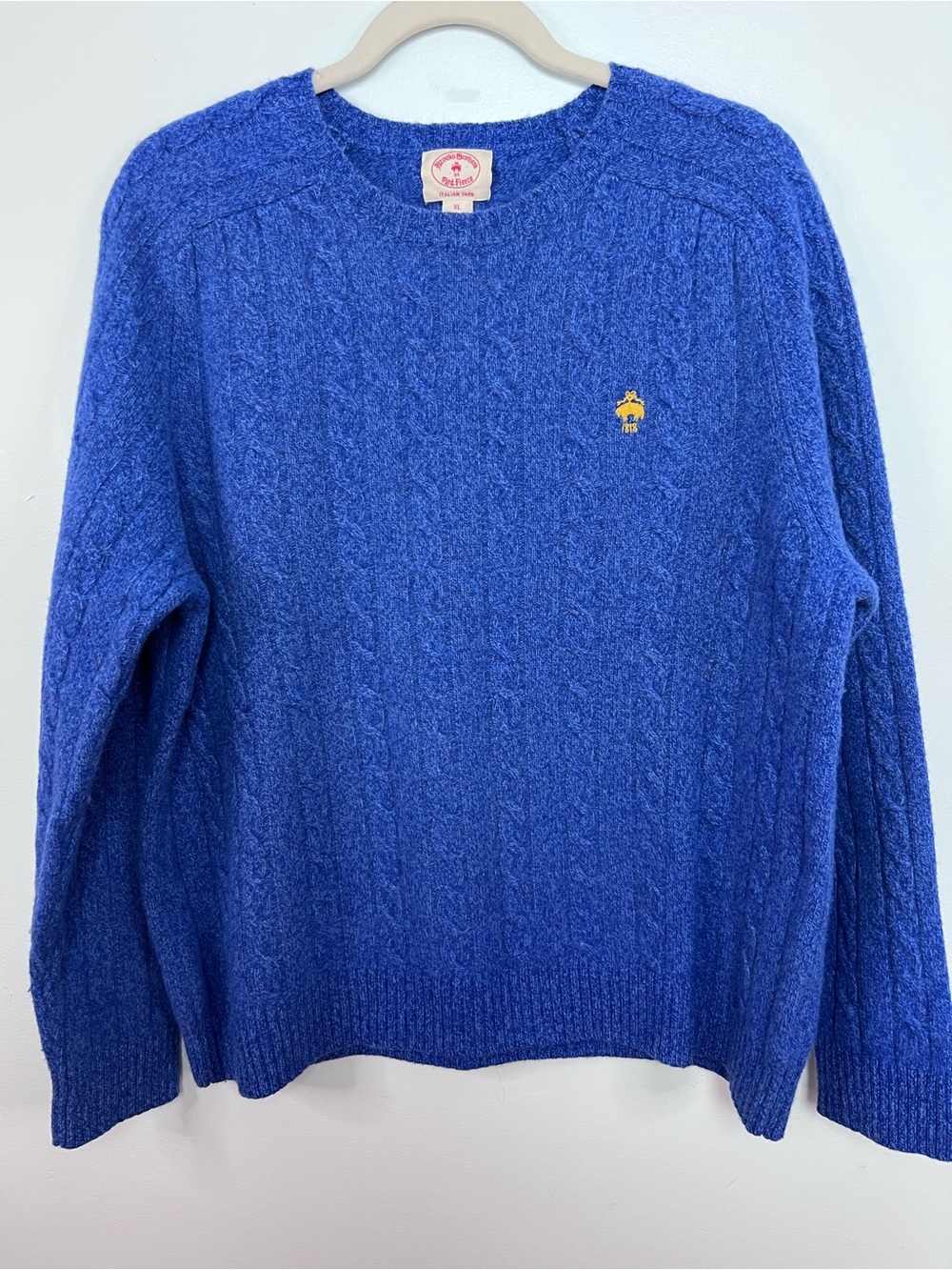 Brooks Brothers Red Fleece Merino Wool Cable Knit Sweater Blue XL Italian Yarn
